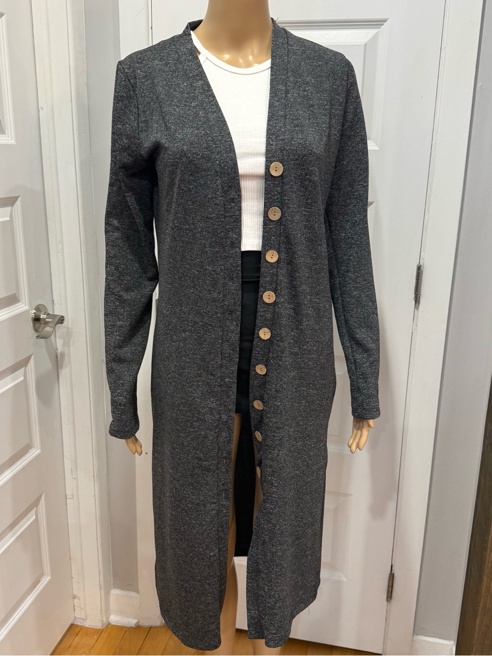 Therapy - Long Charcoal Grey Button Front Cardigan Duster Size S